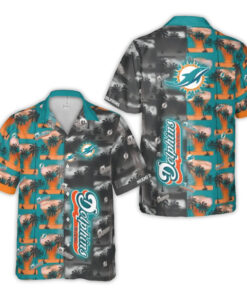 Miami Dolphins Logo With Palm Trees Sunset Hawaiian Shirt