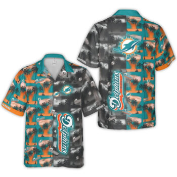 Miami Dolphins Logo With Palm Trees Sunset Hawaiian Shirt