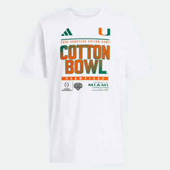Miami Hurricanes White 2025 Goodyear Cotton Bowl Champions T-Shirt