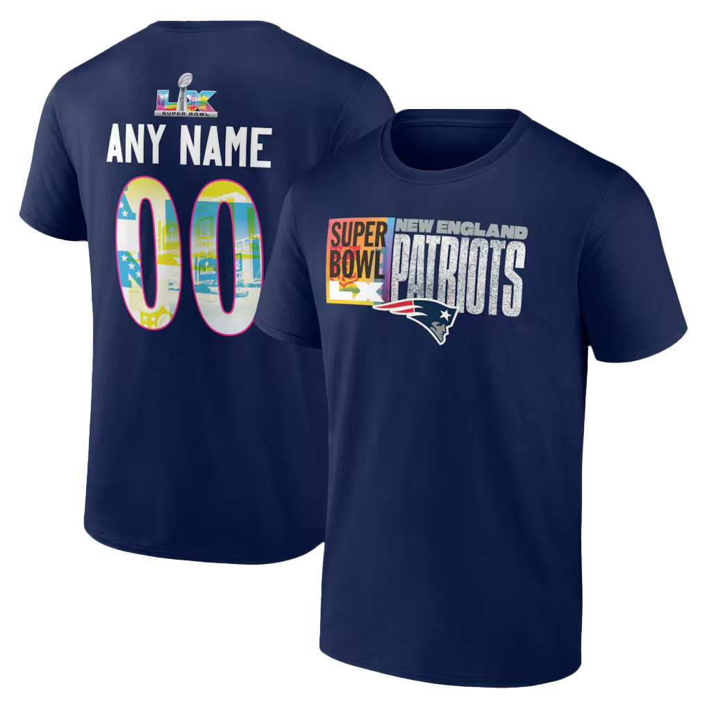 New England Patriots Super Bowl LX Custom Name & Number T-Shirt New England Patriots Super Bowl LX Custom Name & Number T-Shirt