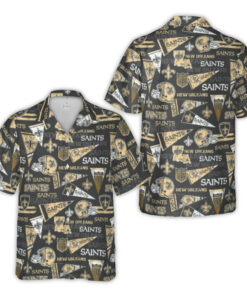 New Orleans Saints Logos Helmets And Pennants Collage Hawaiian Shirt