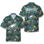 Philadelphia Eagles Logo With Tropical Leaves Hawaiian Shirt