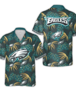 Philadelphia Eagles Logo With Tropical Leaves Hawaiian Shirt