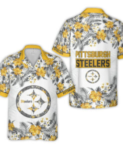 Pittsburgh Steelers Logo With Tropical Floral Pattern Hawaiian Shirt