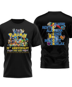 Pokemon 30Th Anniversary 2026 Pikachu Mewtwo Eevee Mew Dragonite Snorlax T-Shirt