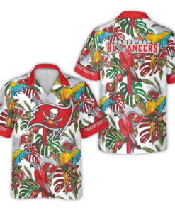 Tampa Bay Buccaneers With Tropical Parrots And Leaves Hawaiian Shirt