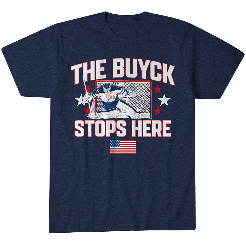 Connor-Hellebuyck-The-Buyck-Stops-Here-T-Shirt.jpg Connor Hellebuyck The Buyck Stops Here T-Shirt