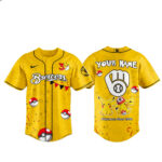 Custom Name Milwaukee Brewers x Pokemon 30th Anniversary Baseball Jersey