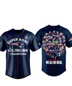 New England Patriots Super Bowl LX Champions 2026 Baseball Jersey
