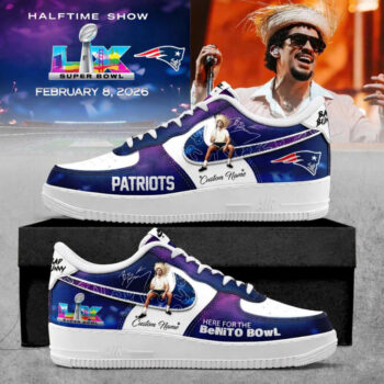 New England Patriots x Bad Bunny 2026 Super Bowl LX Custom Name Air Force 1 Shoes Sneakers