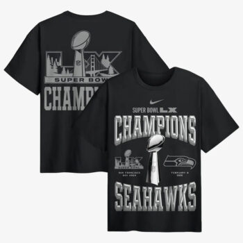 Seattle Seahawks Black Super Bowl LX Champions 2026 Locker Room T-Shirt