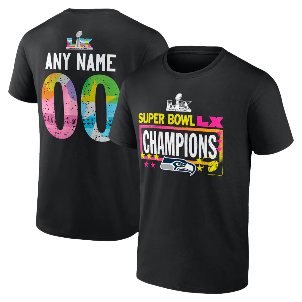 Seattle-Seahawks-Black-Super-Bowl-LX-Champions-Custom-Name-Number-T-Shirt.jpg Seattle Seahawks Black Super Bowl LX Champions Custom Name & Number T-Shirt