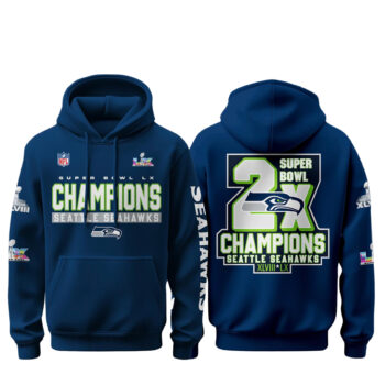 Seattle Seahawks Celebrating Victory 2x Super Bowl LX Champions 2026 Hoodie