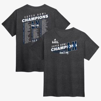 Seattle Seahawks Heather Charcoal Super Bowl LX Champions Best Teammates Roster T-Shirt