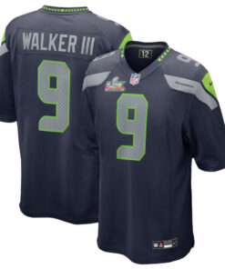 Seattle Seahawks Kenneth Walker III Navy Super Bowl LX Patch Game Football Jersey