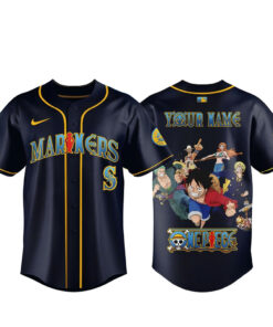 Custom Name Seattle Mariners x One Piece Night 2026 Navy Baseball Jersey
