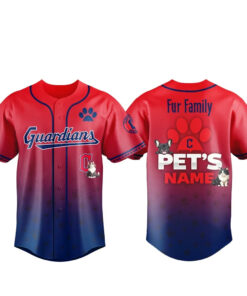 Custom Pet's Name Cleveland Guardians Fur Family Pet Game Night 2026 Baseball Jersey