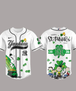 New York Yankees Peanuts Snoopy 2026 St. Patrick’s Day Baseball Jersey