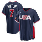 USA Baseball Bobby Witt Jr. Navy 2026 World Baseball Classic Road Stadium Baseball Jersey 1 USA-Baseball-Bobby-Witt-Jr.-Navy-2026-World-Baseball-Classic-Road-Stadium-Baseball-Jersey.jpg