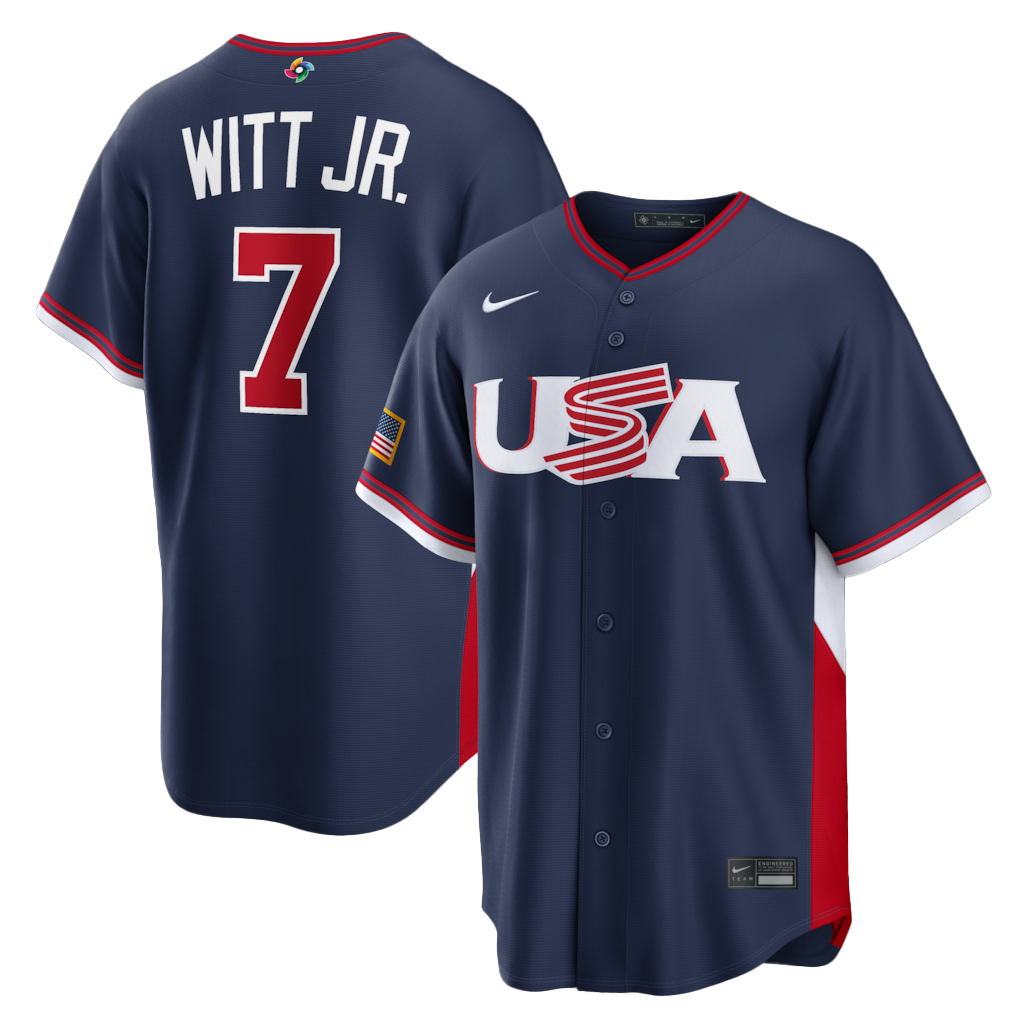 USA-Baseball-Bobby-Witt-Jr.-Navy-2026-World-Baseball-Classic-Road-Stadium-Baseball-Jersey.jpg USA Baseball Bobby Witt Jr. Navy 2026 World Baseball Classic Road Stadium Baseball Jersey