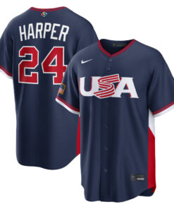 USA Baseball Bryce Harper Navy 2026 World Baseball Classic Road Stadium Baseball Jersey