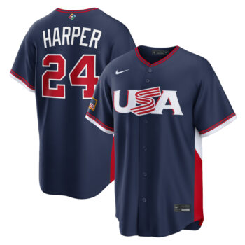 USA Baseball Bryce Harper Navy 2026 World Baseball Classic Road Stadium Baseball Jersey