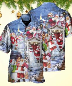 Christmas Santa And Snowman Happy Holiday Christmas Hawaiian Shirt Gifts For Friends