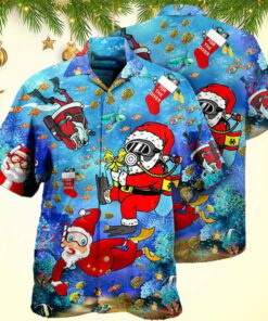 Christmas Santa Claus Dives In Blue Hawaiian Shirt Christmas Gift Ideas For Coworkers