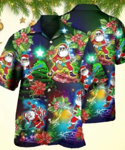 Guitar Music Santa So High Christmas Hawaiian Shirt Christmas Hawaiian Shirt Men's