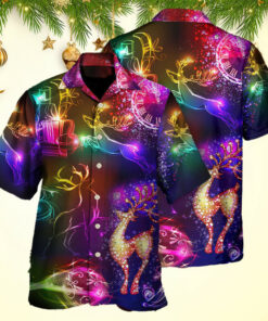 Christmas Reindeer Neon Light Bright Hawaiian Shirt Funny Secret Santa Gifts