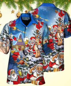 Christmas Funny Santa Claus Drinking Beer Troll Christmas Hawaiian Shirt Men's