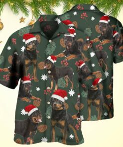 Rottweiler Green Leaf Merry Christmas Hawaiian Shirt Christmas Hawaiian Shirt Men's