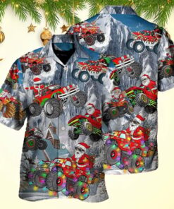 Christmas Santa Claus Riding Red Truck Christmas Hawaiian Shirt Men's
