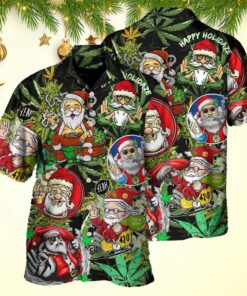 Christmas Weed Smoking Santa Hippie Hawaiian Shirt Christmas Hawaiian Shirt Men's