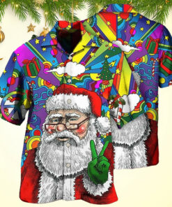 Hippie Funny Santa Claus Christmas Hawaiian Shirt Christmas Hawaiian Shirt Men's