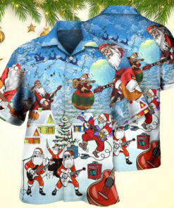 Christmas Santa Loves Music And Guitar 3D Hawaiian Shirt Christmas Hawaiian Shirt Men's