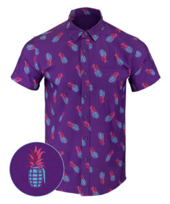 Pineapple Grenade Purple Button Down Shirt Concealed Carry Hawaiian Shirt Present For Dad