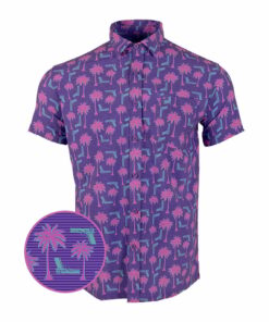 Rising Palm Purple Button Down Shirt Tactical Aloha Print Shirt Gun Lovers Gifts