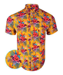 Hibiscus Orange Button Down Shirt Tactical Tropical Print Shirt Top Christmas Gifts For Men