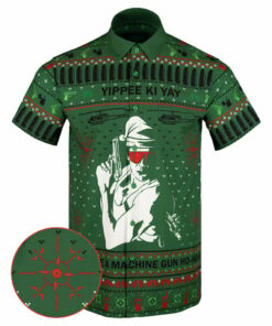 Yippee-Ki-Yay Green Button Down Shirt A Machine Gun Ho Ho Ho Hawaiian Shirt Dad Christmas Gifts -WearandDecor