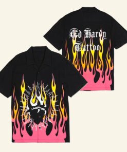 Ed Hardy Merch Fire Heart Hawaiian Shirt Ed Hardy Shirt Gifts For Husband - WearandDecor