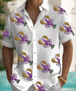 Crawfish Mardi Gras Button Down New Orleans Holiday Clothing Hawaiian Mardi Gras Shirt