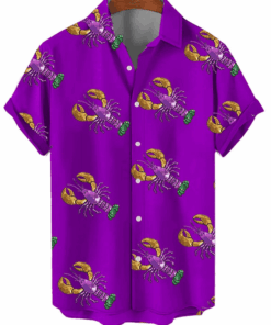 Crawfish Mardi Gras Hawaiian Shirt Men's Button Down Mardi Gras Shirts Fleur De Lis Clothing