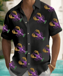 Crawfish Mardi Gras Hawaiian Shirt Fleur De Lis Clothing Mardi Gras Button Down Husband Gifts