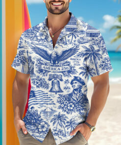 America 250th Anniversary Toile De Jouy Style Patriotic Hawaii Shirt America 250 Merchandise Gifts For A Patriotic Person