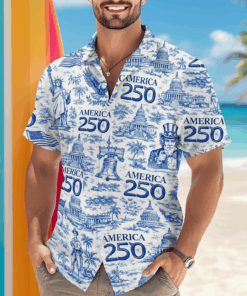 America 250th Anniversary Toile De Jouy Style Hawaii Shirt America 250 Merchandise Patriotic Fathers Day Gifts