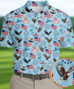 4th Of July Golf Polo Shirt Patriotic American Flag Graphic 250th Anniversary