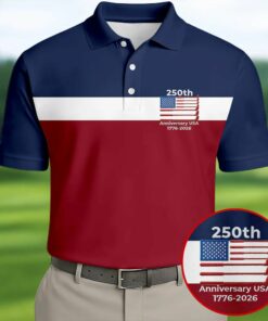 250th Anniversary USA 1776-2026 Golf Polo Shirt Mens 4th Of July Merch Gift for Golfers