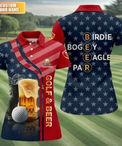 Personalized Funny Golf And Beer Patriotic 250th Polo Shirt Golf Clothes Cool Gift For Wife