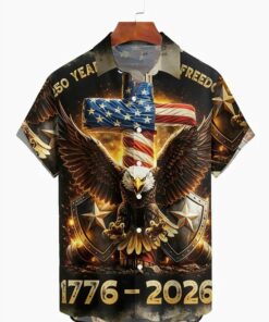 250 Years Of Freedom Button Shirt Patriotic Eagle USA Flag Apparel Gift For Patriots